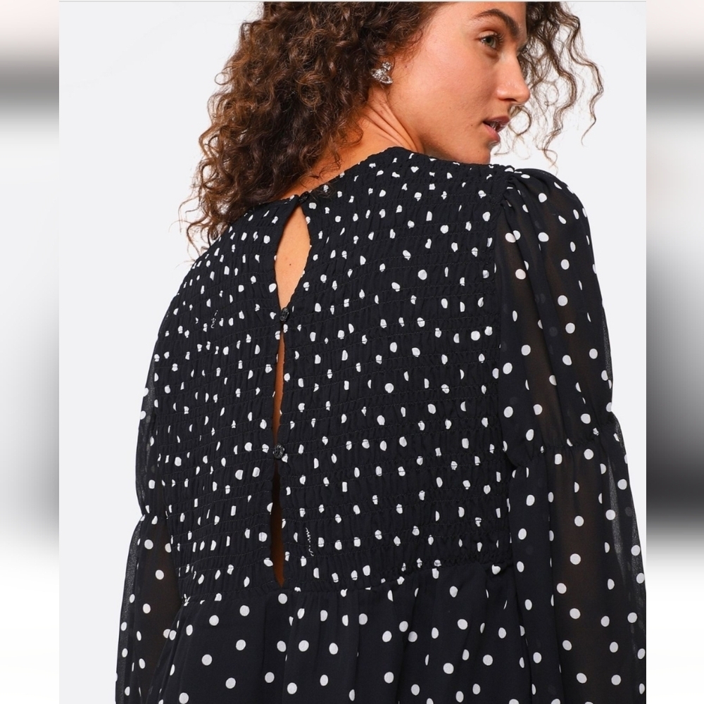 Ganni Black and White Polka Dot Long Sleeve Dress - Picture 4 of 11